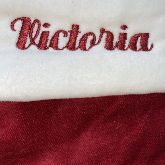 Pottery Barn Victoria Velvet Christmas Holiday Stocking Red Monogrammed 14 inch - Picture 2 of 9
